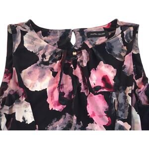 Ivanka Trump Top Keyhole Sleeveless Black Multi Floral L